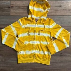 VTG Y2K Juicy Couture Yellow White Tie-Dye Terry Cloth Zip Hoodie Size Medium